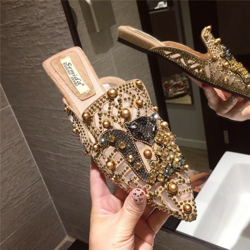 Style Ethnic Large Size Baotou Half Slippers Women Wear Flat Sandals Summer Breathable Pointed Mueller Shoes 2cd4