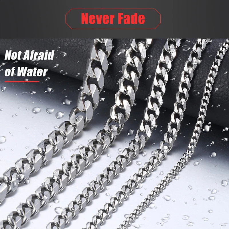 311mm Mens Curled Chain Necklace Silver Stainless Steel Cuban Long Neutral Punk Classic Jewelry 240912