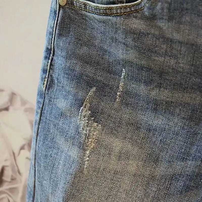 Summer Fashion Boyfriend Denim Knee-length Shorts for Men Holes Elasticity Cotton Cowboy Mens Short Pants Korean Style ShortsX240914