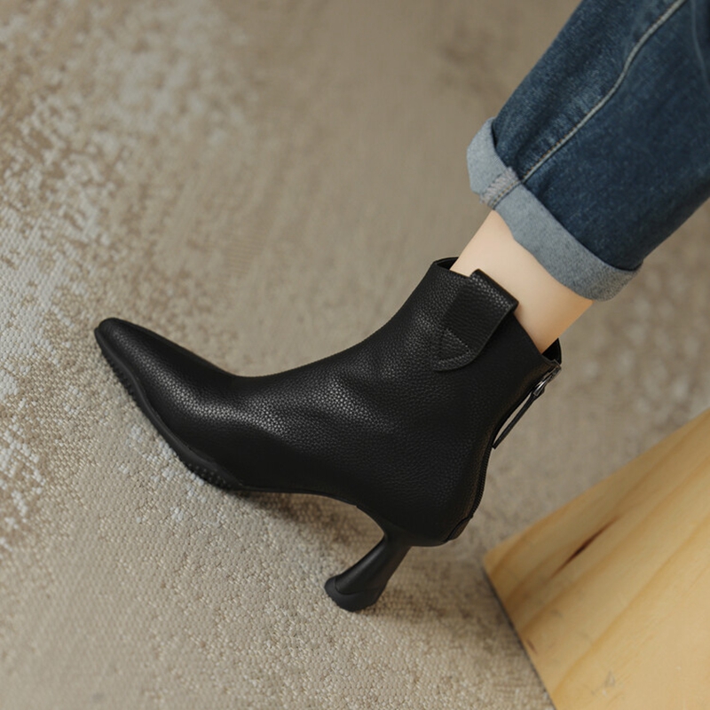 Autumn NEW Pointed Toe Kitten Heel Split Leather Shoes for Ankle Women Zipper Modern Boots 0ad9