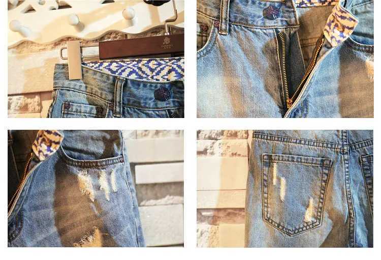 Summer Mens Denim Shorts Slim Korean Fashion Beggar Frayed Hole 5-point Jeans ShortsX240914