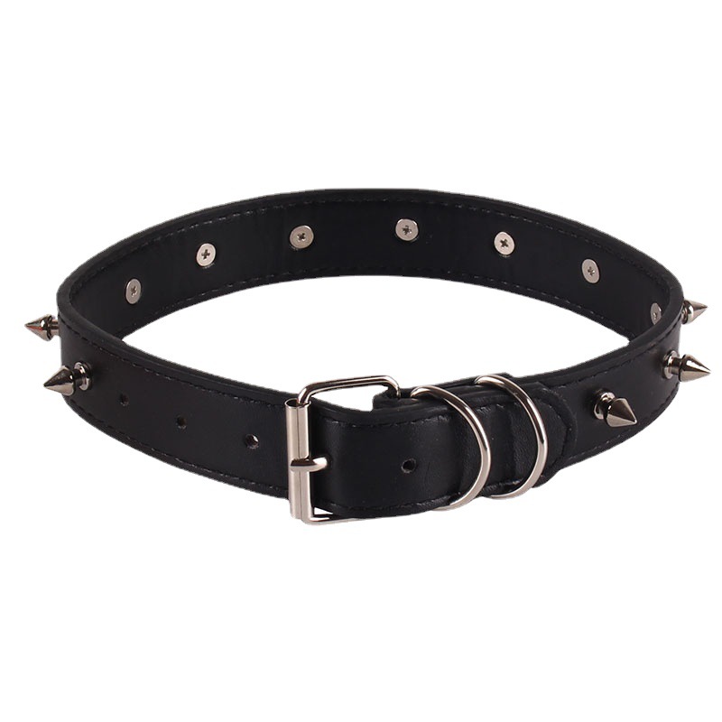 Spiked Studded Leather Dog Collar Rivet PU Leather Dog Collar for Pit Bull,Durable Leather Cat Collar for Small Medium Large Pet