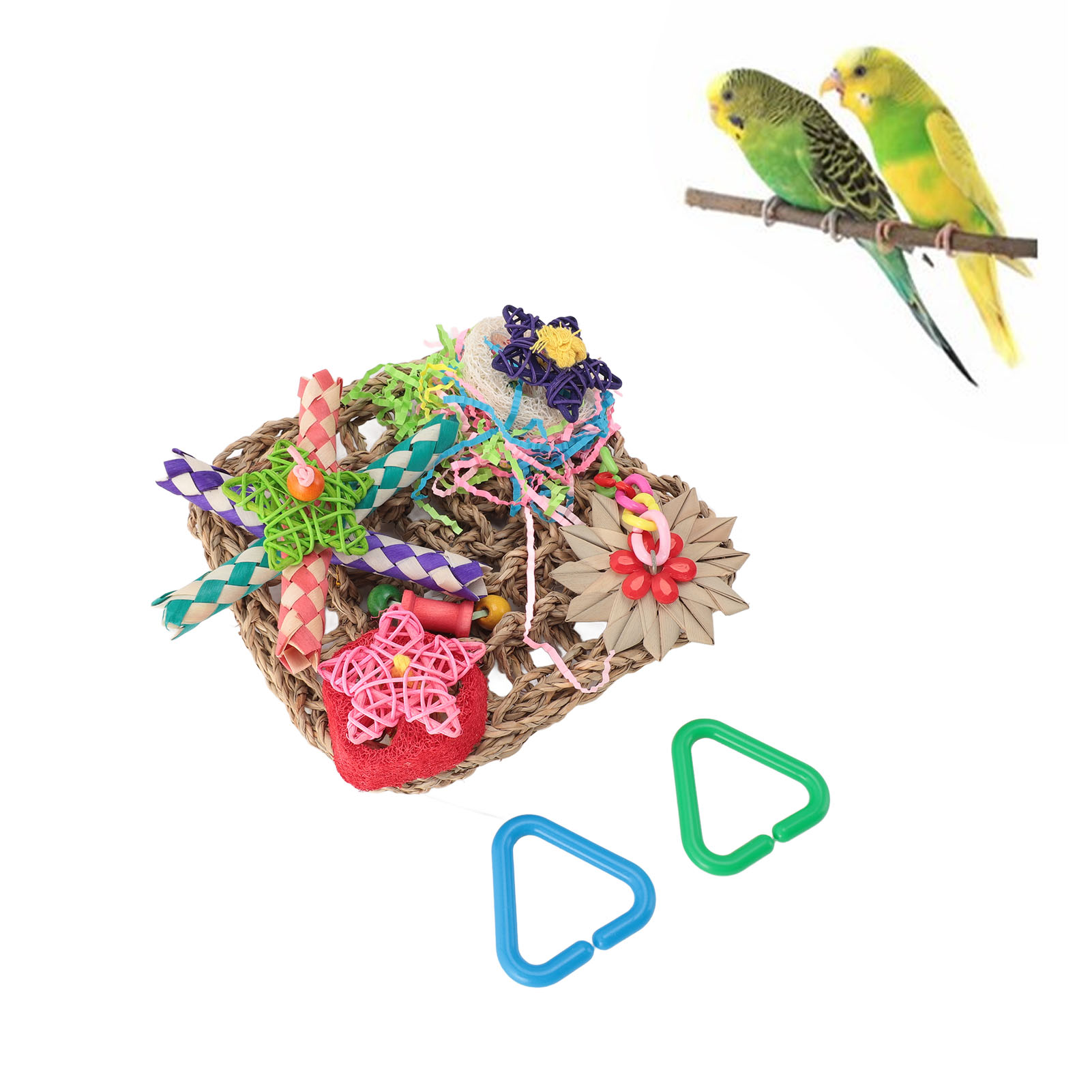 Bird Foraging Wall Toy, Edible Woven Climbing, Hammock Mat with Colorful Chewing Toys for Parrot Lovebirds Parakeets Budgerigars