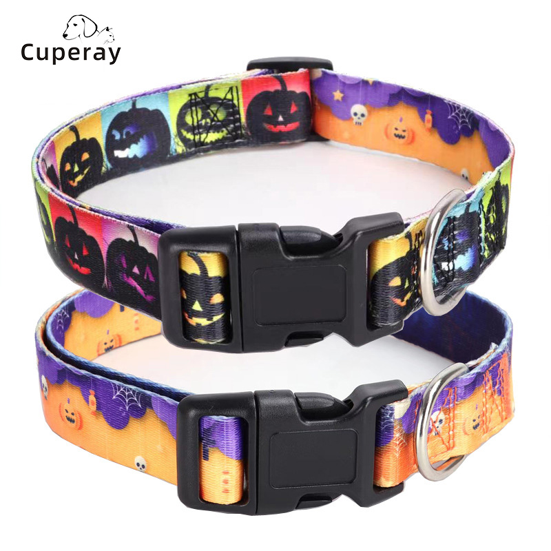 Halloween Dog Collar and Leash Set Adjustable Pet Collar Leash with Pumpkin Pattern, for Dogs and Cats Pet Accessories Supplies