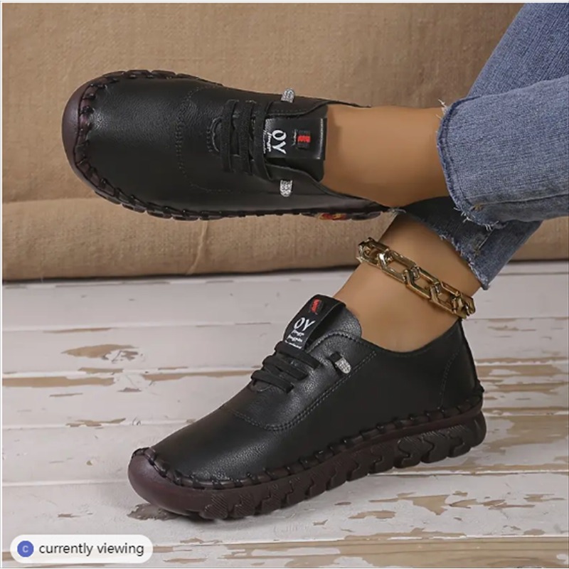 New Thick Soles Large Size Explosion Hand-stitched Beef Tendon Soft Sole Mother Shoes Women Casual All Match Single Shoes