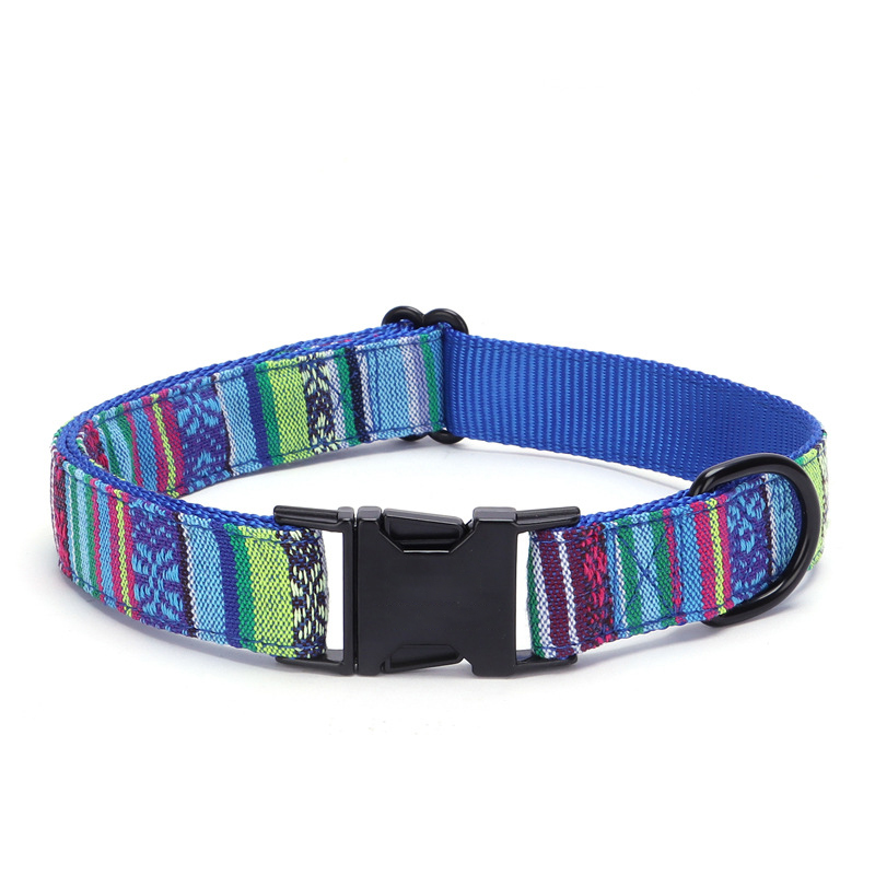 Adjustable Dog Collar Bohemian Stripe Plaid Pet Collar Ethnic Pet Collars with Metal Buckle for Medium To Large Dog Accessories