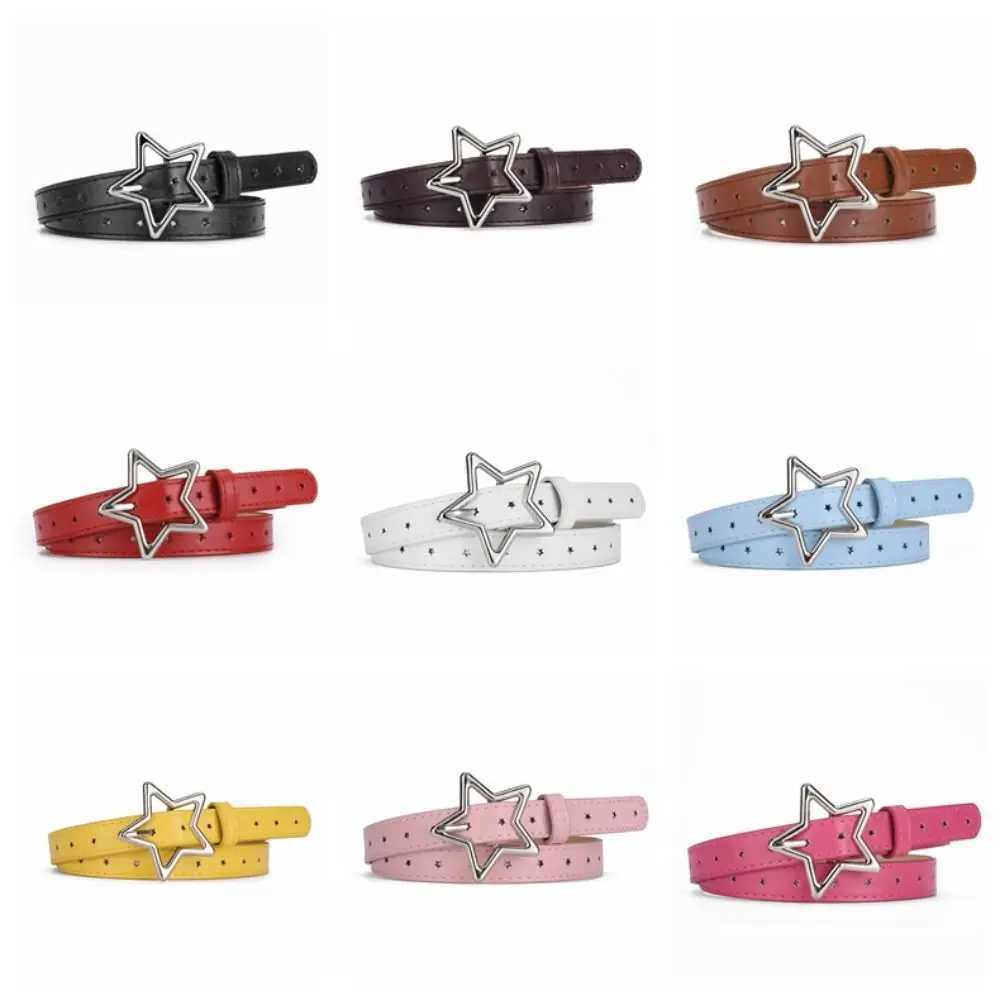 PU Leather Five-point Star Waistband Elegant Heart Metal Buckle Star Belt Thin Waistbands Women Waist Belt Pants DecorX240914