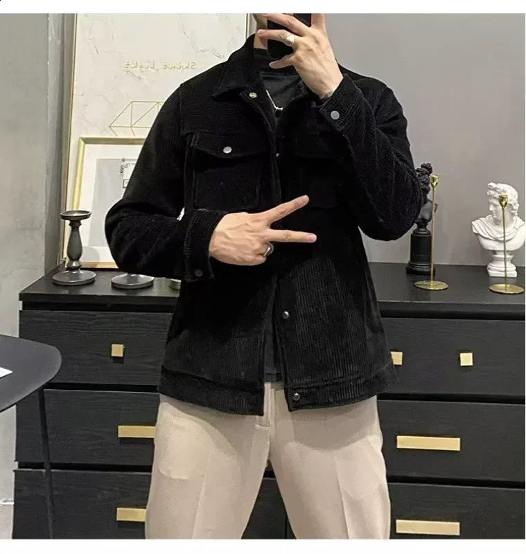 Winter Fashion Jacket Mens Lapel Autumn and Corduroy Retro Slim Fitting for Business Office Use 240912