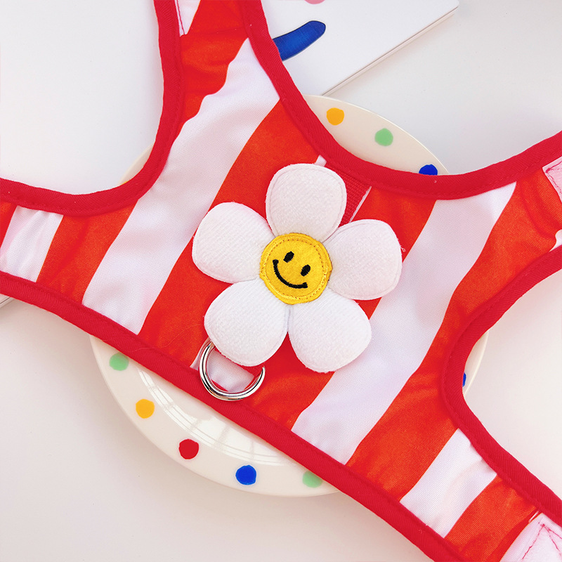 Cat Dog Harness and Leash for Small Girl Dogs Cats Puppy No Pull Sunflower with Fabric Flower Clip Decor Pet Harness for Dog Cat