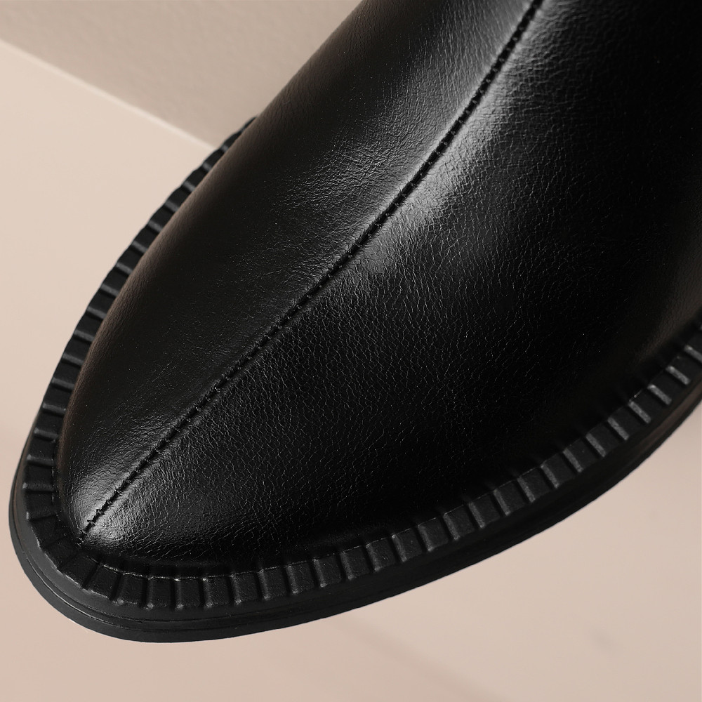 genuine Women's leather autumn ankle boots 5.5cm thick med heel round toe back zip short booties high quality slim daily shoes 167a