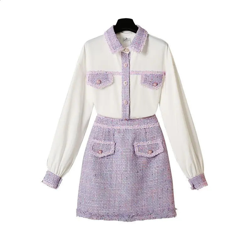 Xiaoxiaongfeng Plus size set suitable for womens early spring model with social temperature chiffon top two-piece set 240905