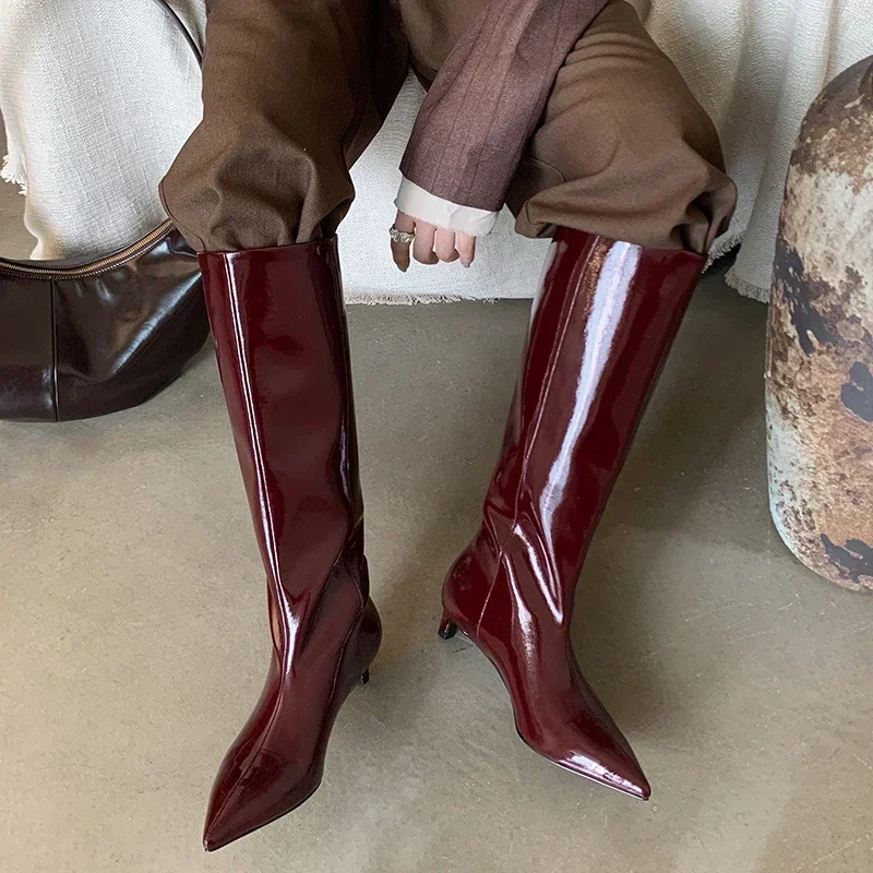 JOZHAMTA Size 34-43 Knee High For Women Genuine Leather Sexy Pointy Kitten Heels Shoes Winter 2025 Wide Calf Long Boots