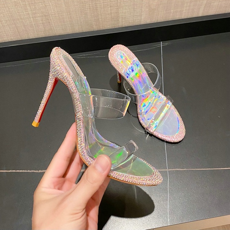 Hottest Rhinestone Slipper Wear PVC High Highs Women's Summer New Clear Laser Slippers