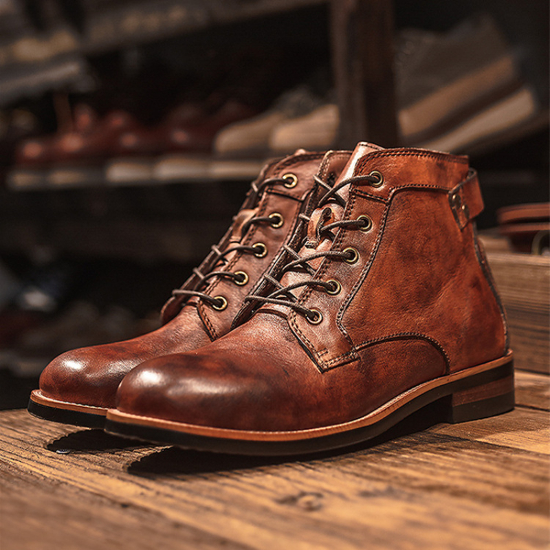 Handmade Leather Men Boots Retro Round Toe Ankle Boots for Men Luxury Punk Street Style Mens Motorcycle Boots botas para hombre