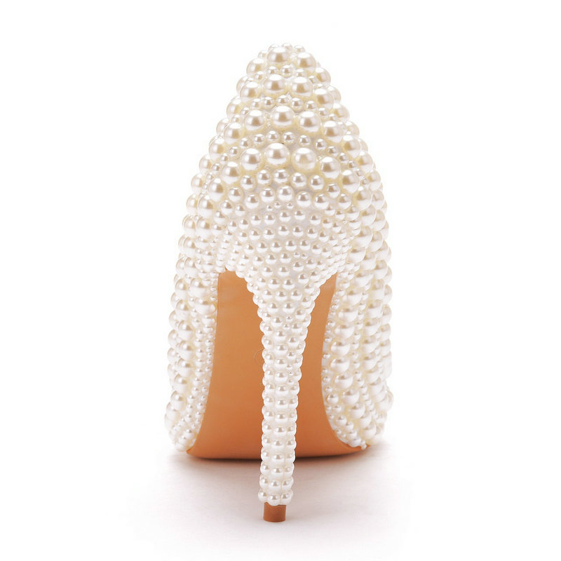 2025 new Pearl 11cm Wedding Thin Heel Pointed Single Shoe Large Size Bride Shoes Dinner Women's Pumps 393a s