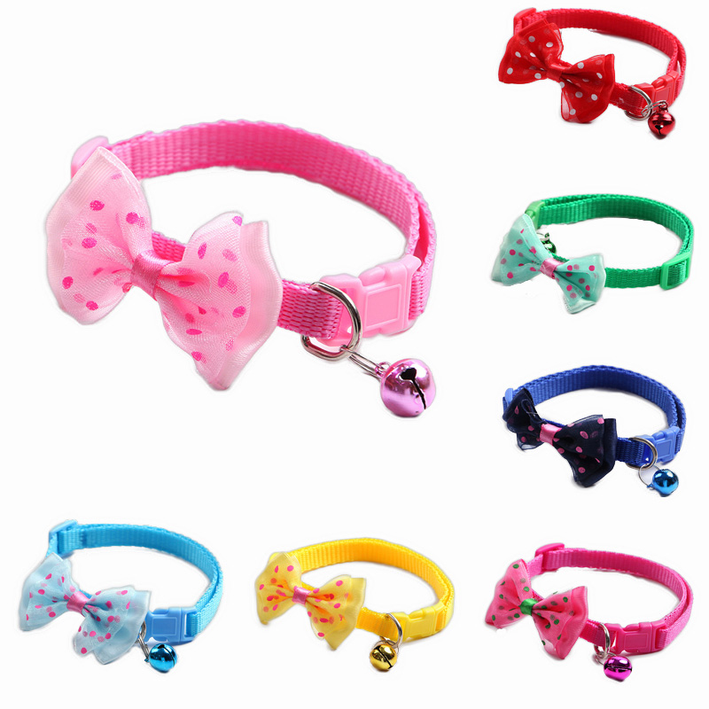 Colorful Cute Bowknot Bell Pet Collar Adjustable Buckle Cat Collar Pet Supplies Personalized Kitten Collar Small Dog Accessory