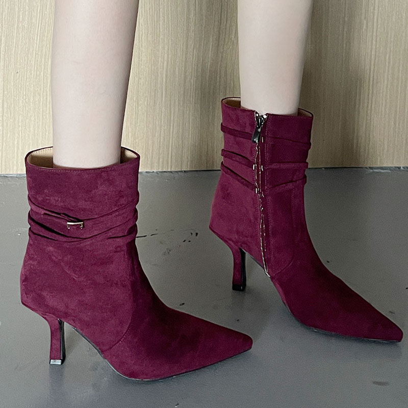 Female Big Size 43 Footwear Pointed Toe Women Ankle Fashion Designer Zippers Ladies Short Modern Boots With Heels Shoes