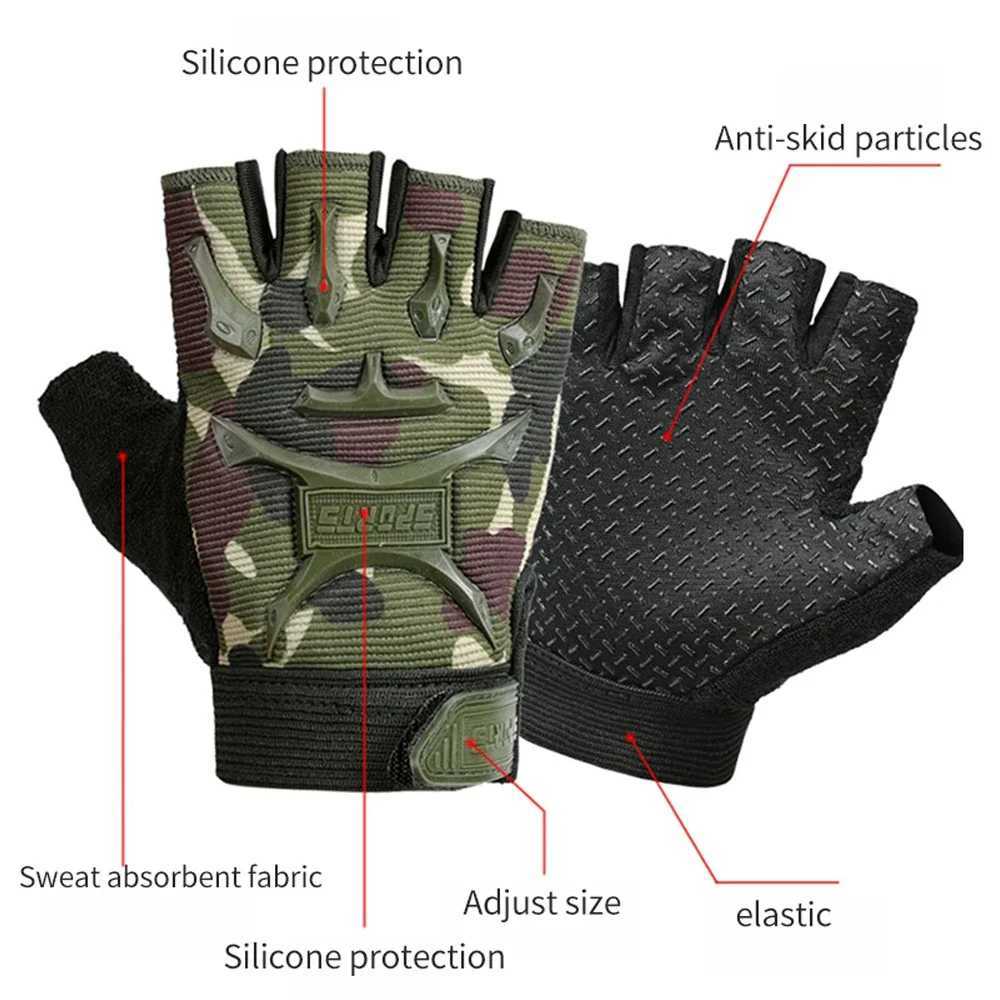 1Pair Kids Tactical Fingerless Gloves Army Military Camo Anti-Skid Mittens Half Finger Boys Girls Children Outdoor Sport Cycling Y240914