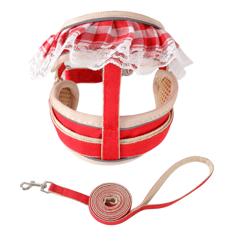 Cat Leash and Harness Set Adjustable Dog Harness 150cm Dog Leash with Lace Trim Comfortable Breathable Mesh for Cats and Puppies