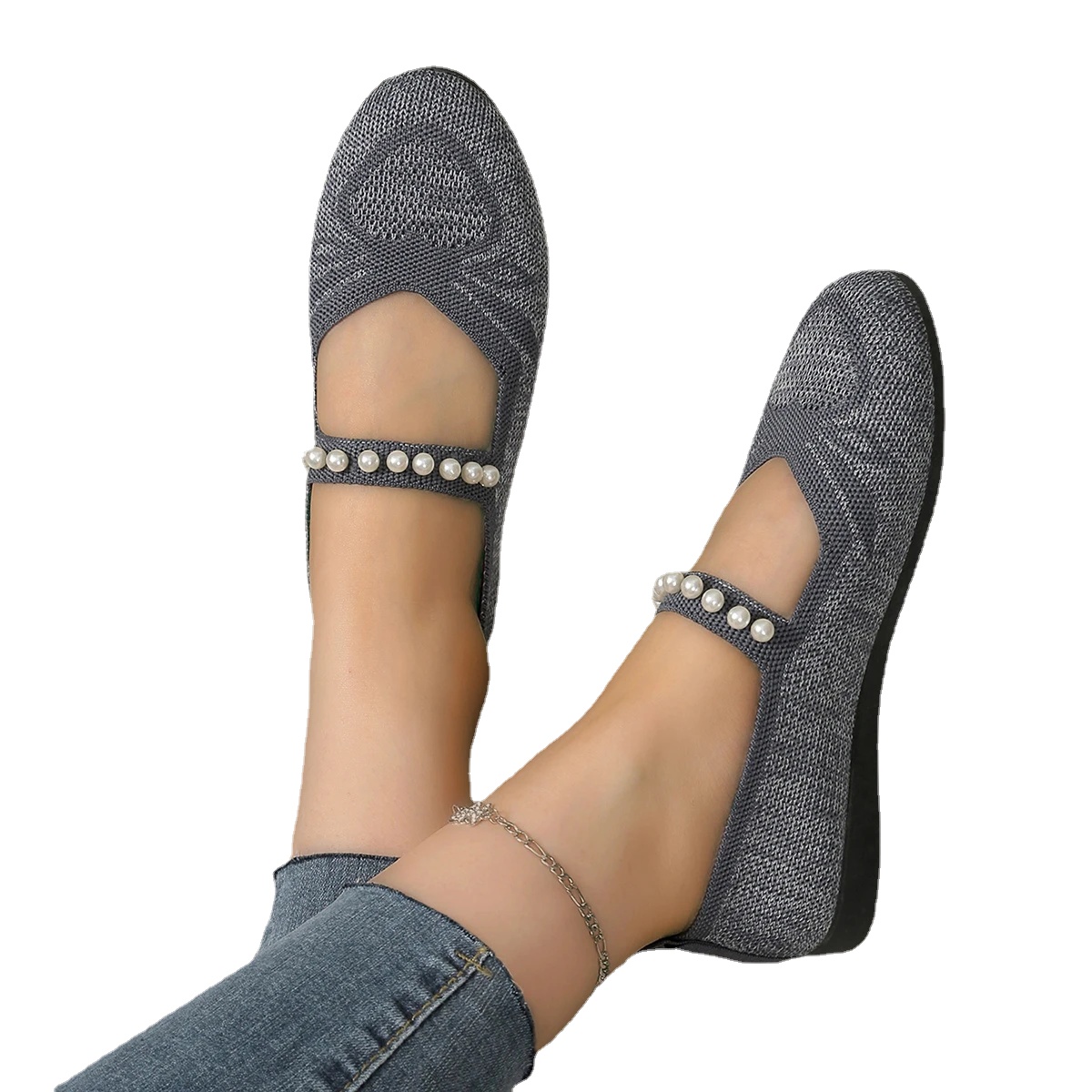 Mesh Women's Ballet Flat Shoes Comfortable Breathable Knitted Casual Shoes Women Plus Size Soft Sole Loafers Woman 2024