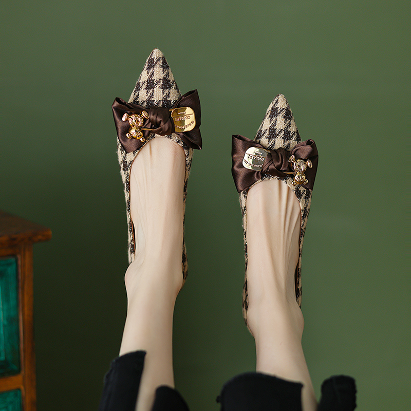 2024 Spring Casual Low Heels for Pointed Toe Flat Shoes Soft and Comfortable Women Pumps Butterfly Knot c32d