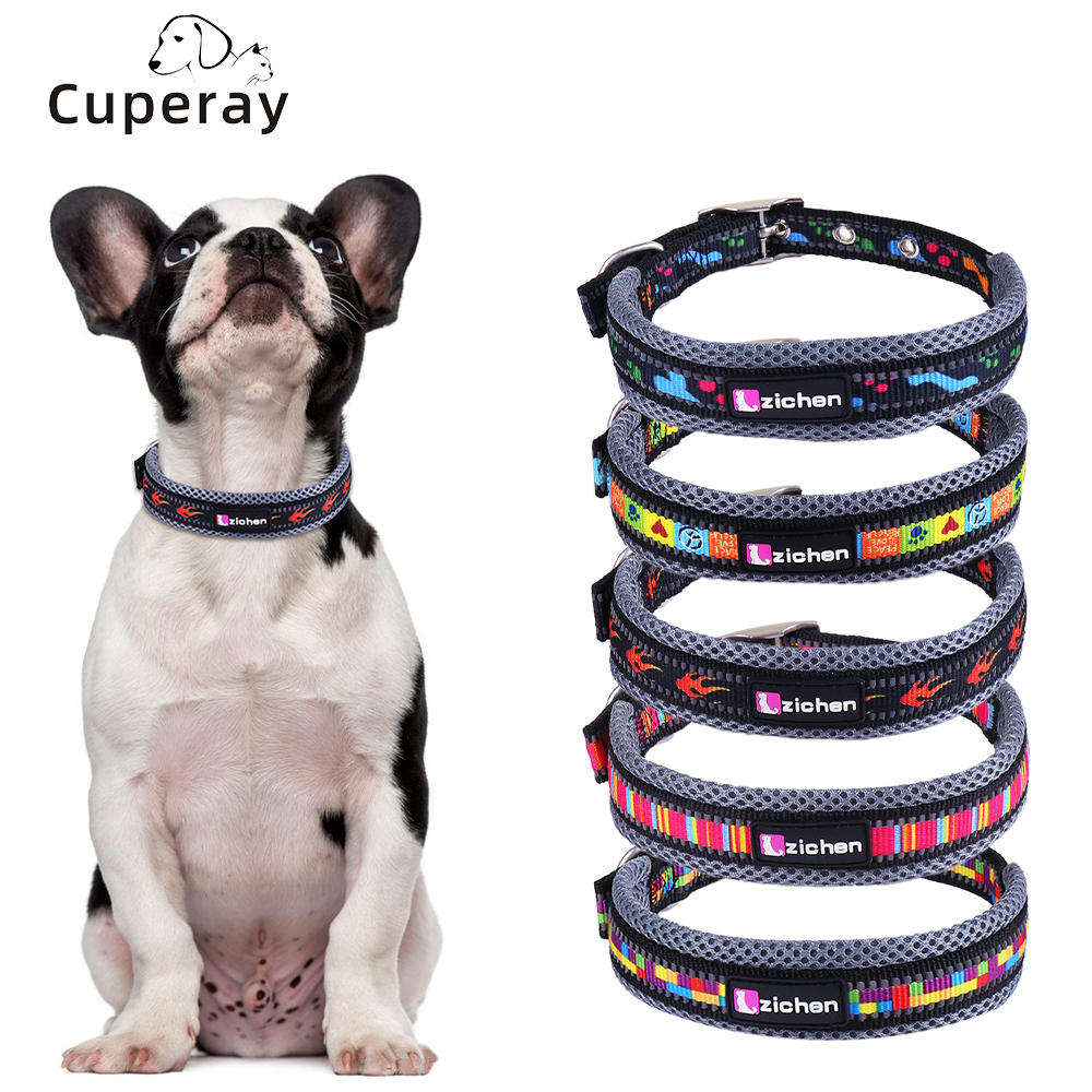 Reflective Nylon Dog Collar, Adjustable Metal Buckle Pet Collar Mesh Breathable Suitable for Medium and Large Dogs Pet Supplies