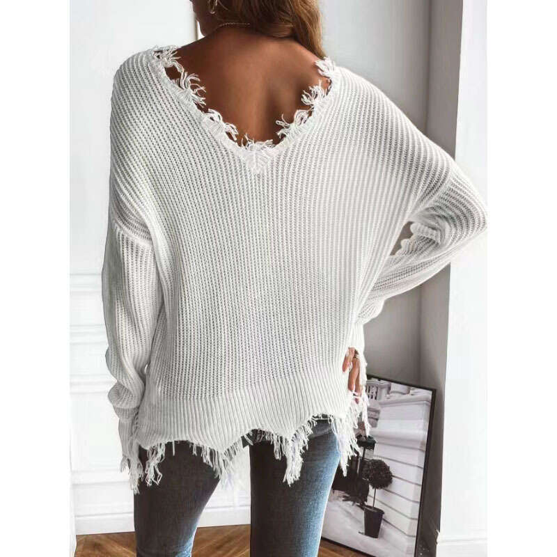 Spring and Autumn Tassel Knitted Top New Lazy Style Interior Round Neck Loose Sweater Women's Wear