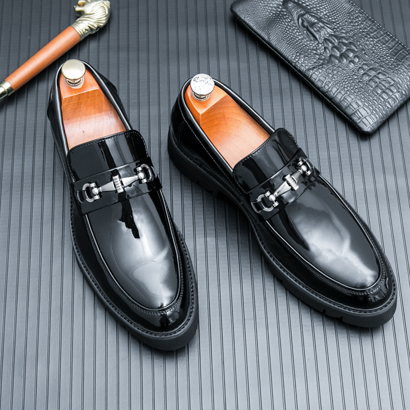 Men Patent Leather Oxfords Slip On Thick Tottom Height Increasing Derby Shoes Casual Original Loafers Fashion Formal Dress Shoes