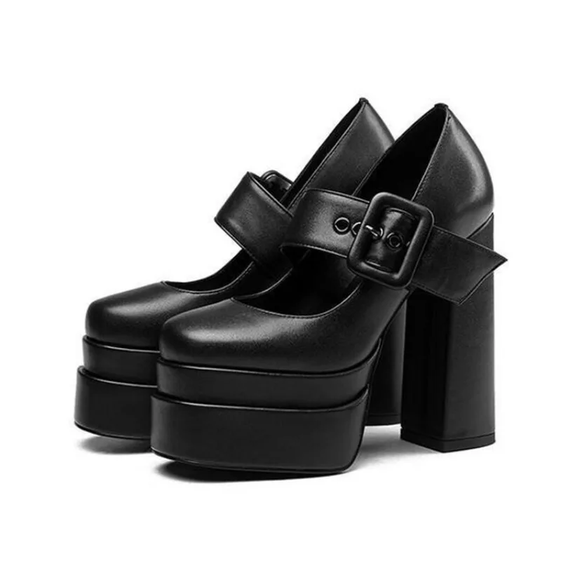 Waterproof Double Platform Thick Heel High-heeled Fashion Square Head Shallow Mouth Commuter Women Singles Shoes
