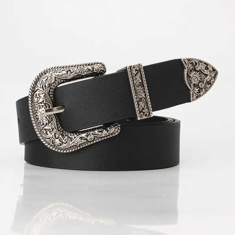 Retro Carve PU Pin Buckle Belt Women Fashion Black Silver Buckle Thin Belts Female Jeans Dress Waistband Brand Design 2022X240914