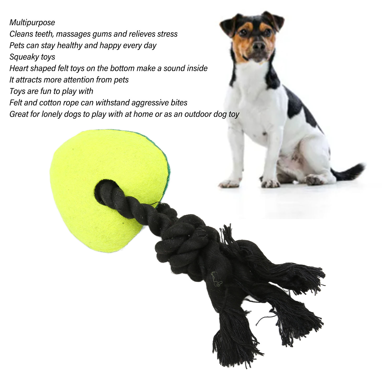 Dog Rope Chew Toys Heart Shaped Felt Interactive Fun Teeth Cleaning Squeaky Pet Teething Chew Toy