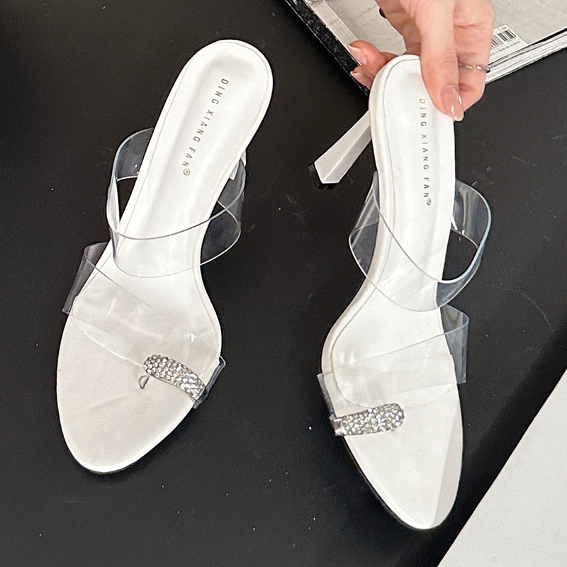 2025 new Transparent Fashion Footwear New Women Pumps Slides Female Rhies Peep Toe Ladies High Heels Shoes 25d8