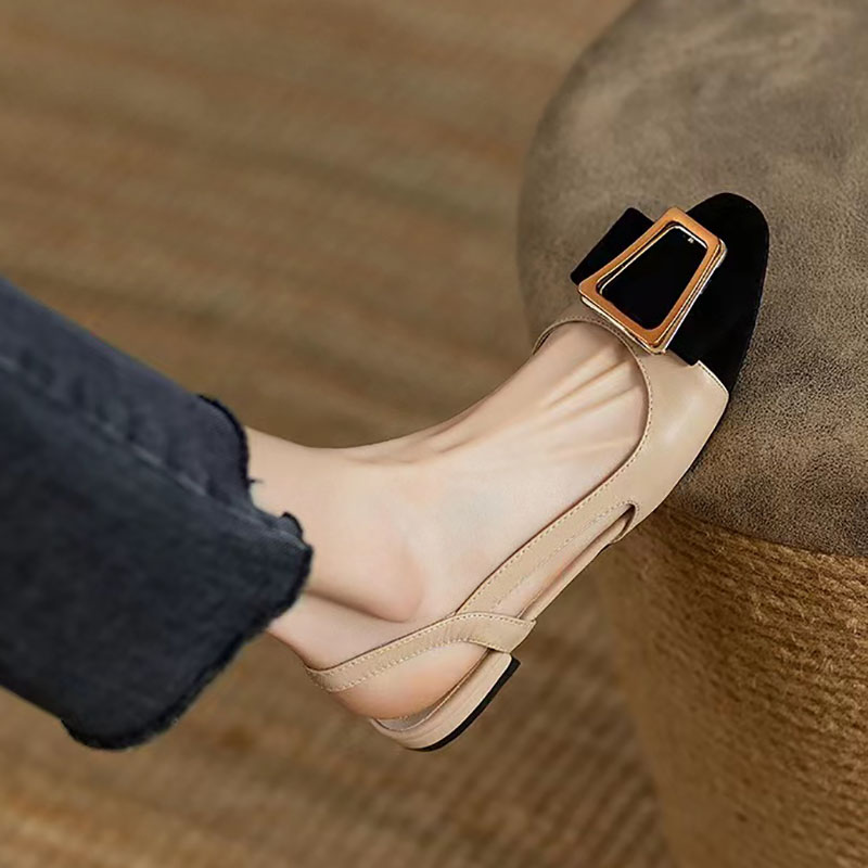 New Summer Women's Sandals Black Toe Flats Button Slip on Flat Shoes Woman Mules Dress Shoes Square Toe Sandalias Mujer 1385N