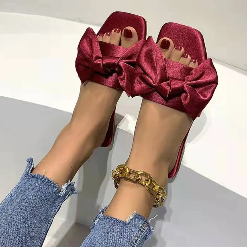2024 New Design Open Toe Indoor Fashion Casual Sandals Comfortable Bow Flat Women Slippers fb64