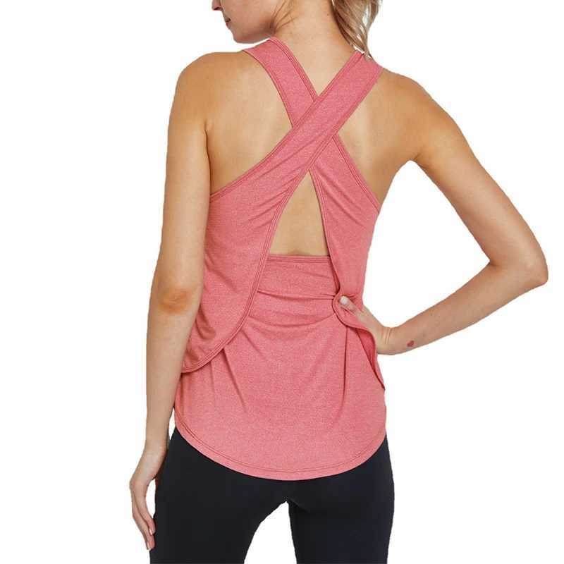 1PC Women Yoga Gym ShirtQuick Dry Cross Back Sports Shirts Jogging Fitness TopSleeveless Gym Workout Sports Top Yoga Vest M240914