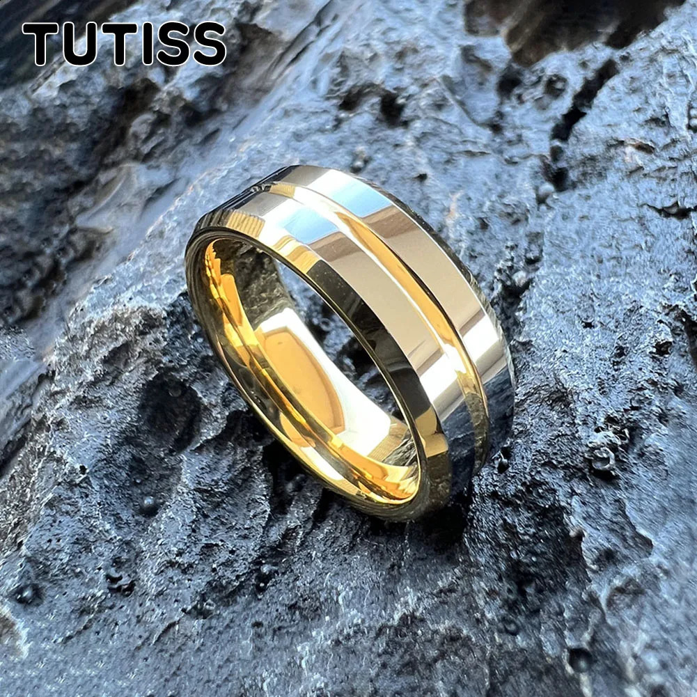 TUTISS 6mm 8mm beautiful couple ring mens shiny tungsten wedding ring center groove beveled edge 240905