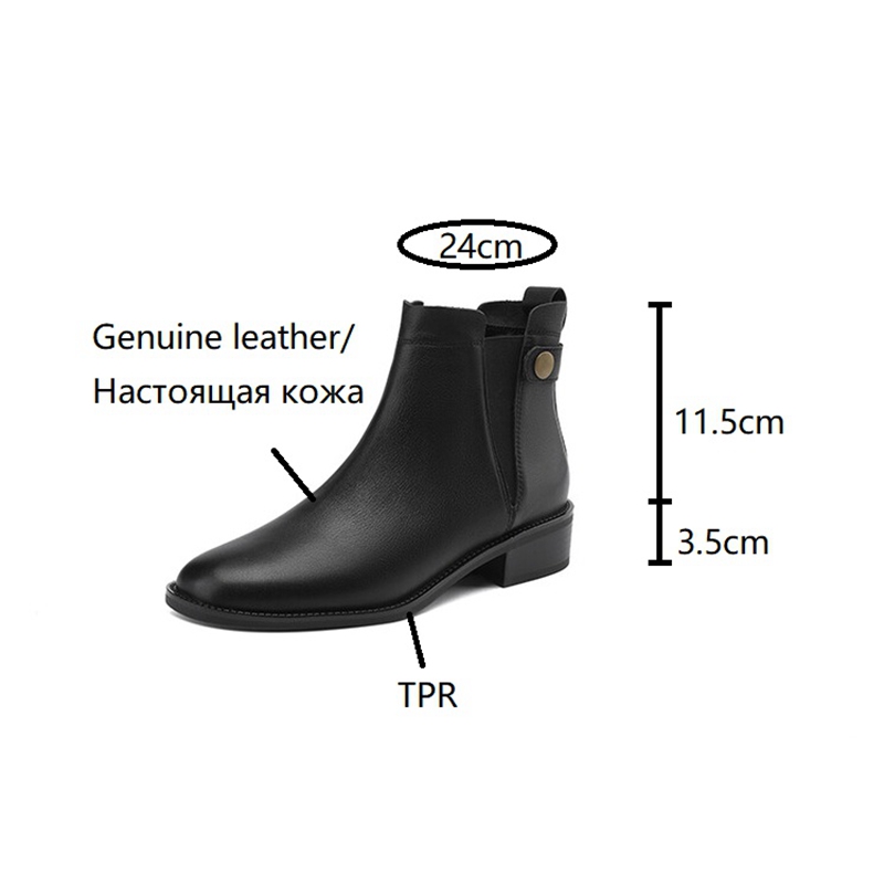 Autumn NEW Round Toe Low Heel Genuine Leather for Retro Black Ankle Boots Winter Women Shoes 804f