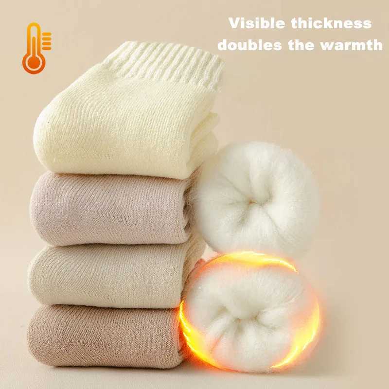 Women Warm Solid Color Floor Socks Winter Home Non Slip Plush Knitted Cashmere Fleece Socks Indoor Sleep Soft Thick No Show SockX240914