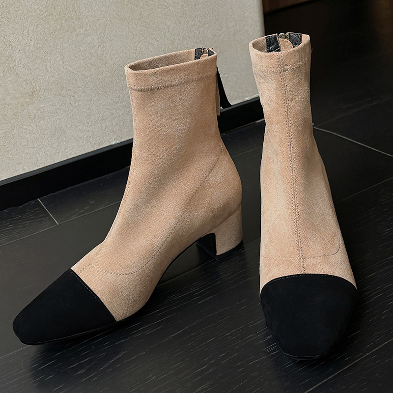 JOZHAMTA Size 34-40 Ankle Women Suede Real Leather Stretch Boots Chunky High Heels Fall Winter Shoes Casual Short Booties