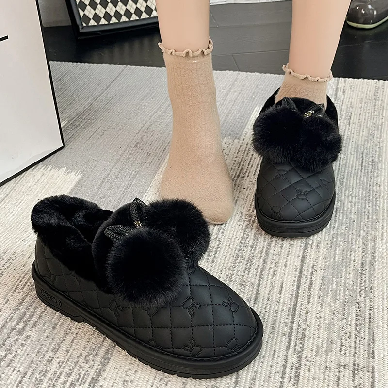 Women's Fur Short Boots Winter Casual Thick Soled Snow Boots Plush and Warm Ladies Cotton Shoes Slip on Platform Botines Mujer