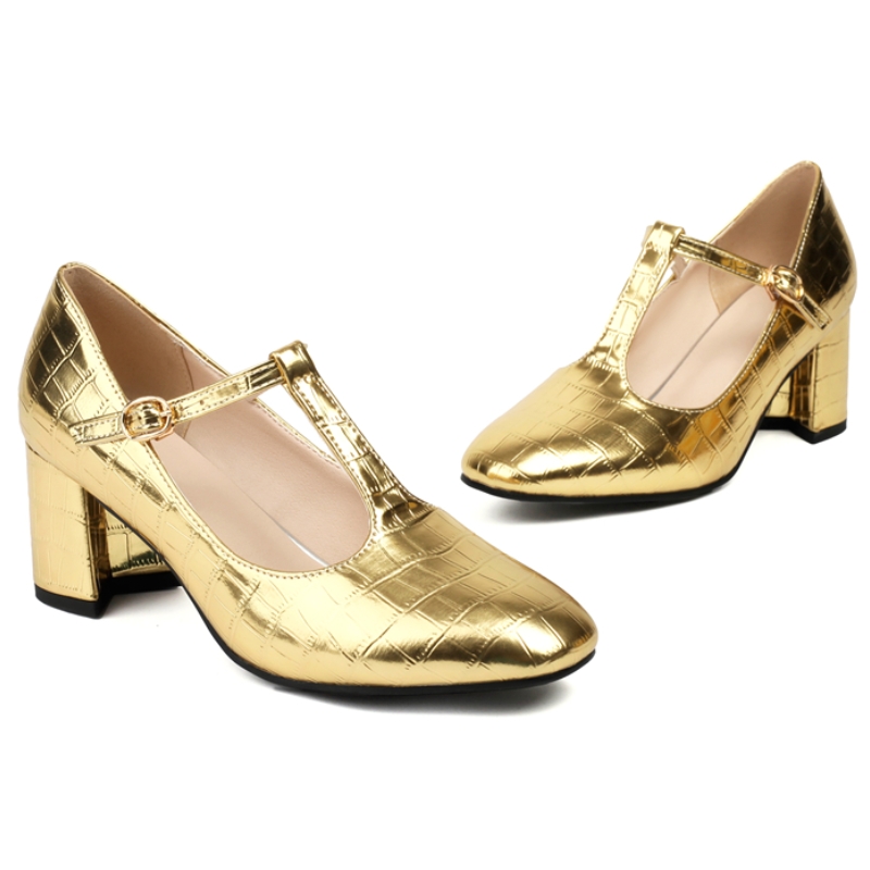 2025 new High Classic Heels Mary Janes Gold Sier Women's Heeled New T-strap Spring Pumps Wedding Party Dance Shoes 87d0