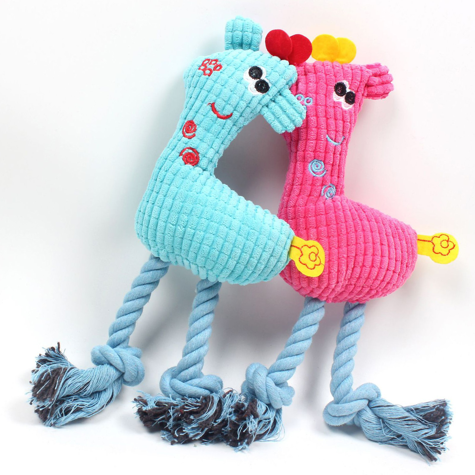 Dog Plush Toy Puppy Chewing Woven Rope Flannel Giraffe Shape Safe Cute For Pet Teeth Cleaning Pink