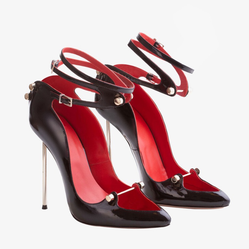 Roman Cross Strap Rivet Thin High Heels Shose 2024 New Women's Spring Summer Sexy Pointy Metal Buckle Show High Heels Size 35-44