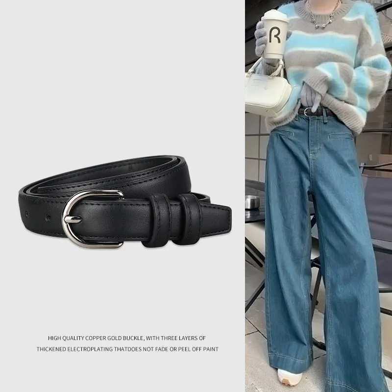 Belt Womens Casual Versatile Simple Thin Belt Korean Retro Needle Button Dress Belt Student BeltX240914