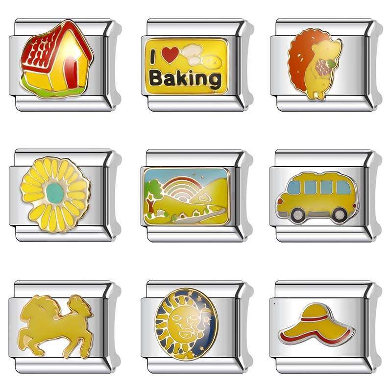 New Women's Gift yellow bus hedgehog Bead Italian Charms Links Bangle Beads Fit 9mm Stainless Steel Bracelet Making DIY For Women Fashion Jewelry