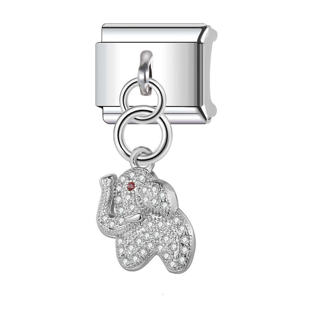 New Women's Gift Elephants Pendant with shine stone Bead Italian Charms Links Bangle Beads Fit 9mm Stainless Steel Bracelet Making DIY For Women 