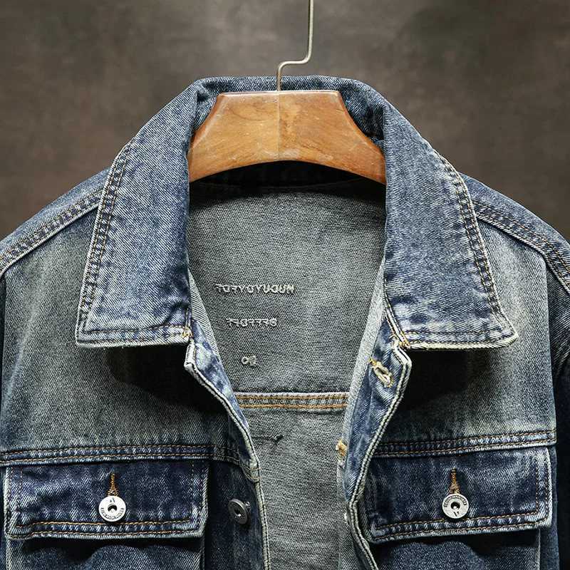 Fashionable classic denim jacket mens autumn 2024 new polo neck fashion brand retro Japanese wash jacket W240914
