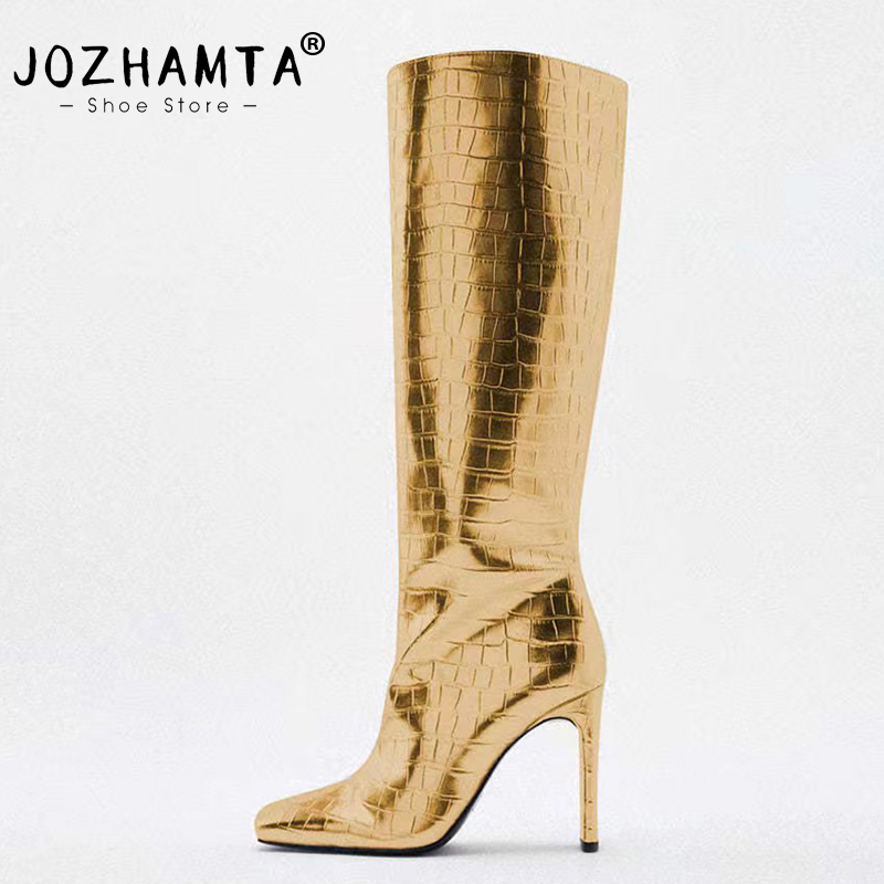 JOZHAMTA Size 34-43 Knee Boots Women Band High Heels New Shoes Woman Winter Fashion Square Toe Long Boot