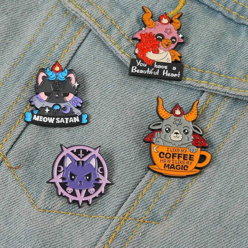 Cute But Also Satan EnamelPinsCustomCat Goat BroochesLapelBadgesAnimal FunnyQuotes Jewelry GiftforKidsFriendsX240914