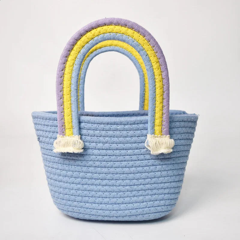 Simple sweet and fresh cotton rope is made from handmade gift handbags Hand woven summer dopamine rainbow womens bag 240913